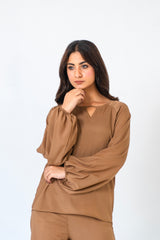 Puff Sleeve Blouse - Brown