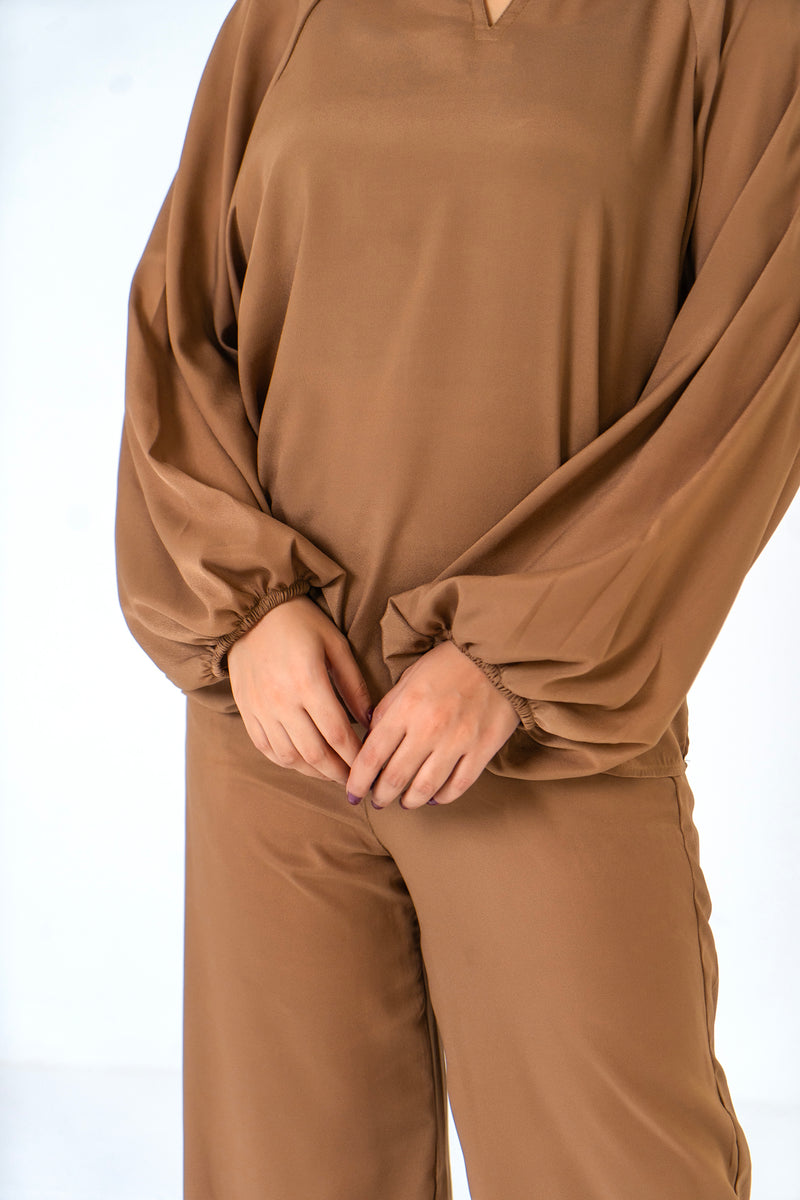Puff Sleeve Blouse - Brown