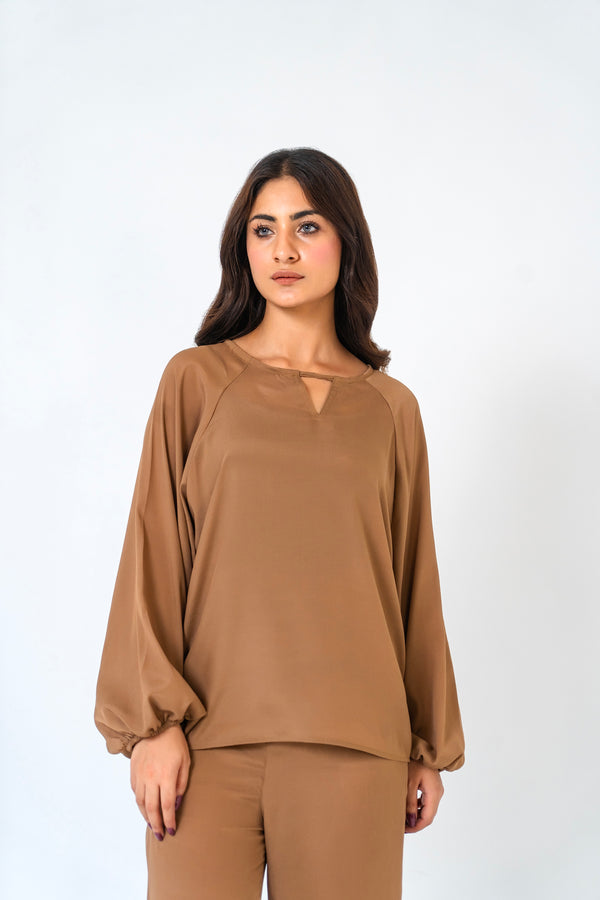 Puff Sleeve Blouse - Brown