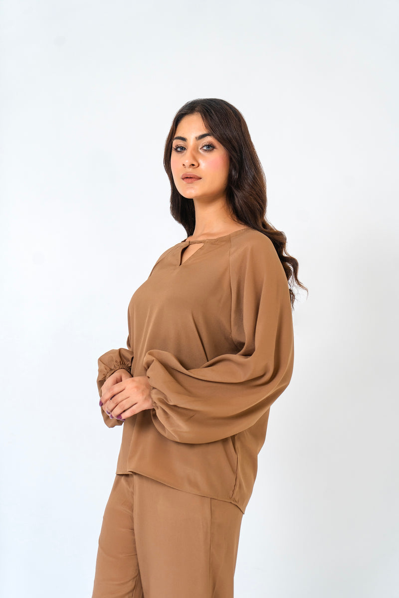 Puff Sleeve Blouse - Brown
