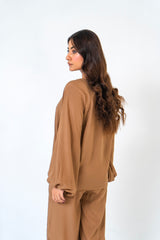 Puff Sleeve Blouse - Brown