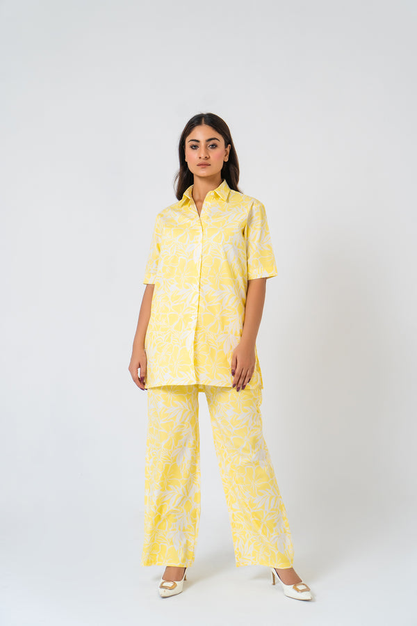 Wide Leg Elasticated Pant - Yellow White Floral