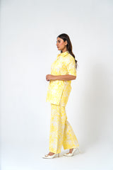 Wide Leg Elasticated Pant - Yellow White Floral