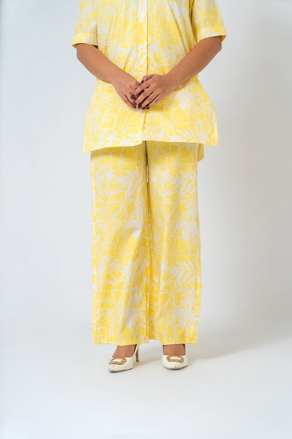 Wide Leg Elasticated Pant - Yellow White Floral