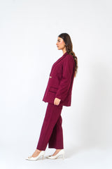 Double Breasted Loose Fit Blazer - Burgundy