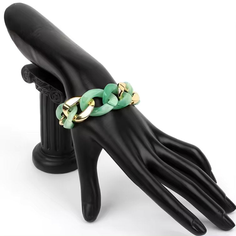 Chunky Interlinked Green Resin Bracelet