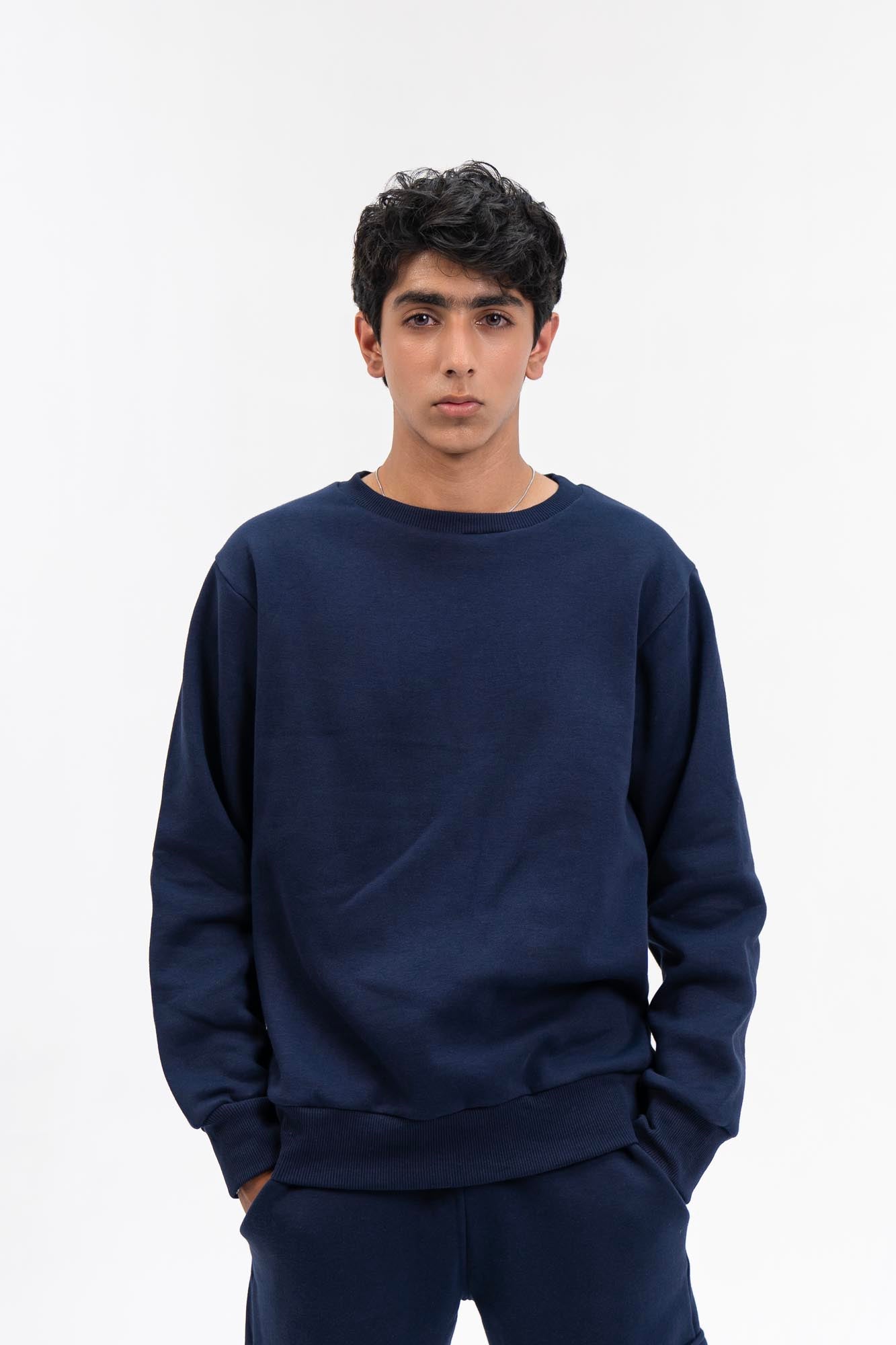 Men's Sweatshirt in Fleece - Navy Blue