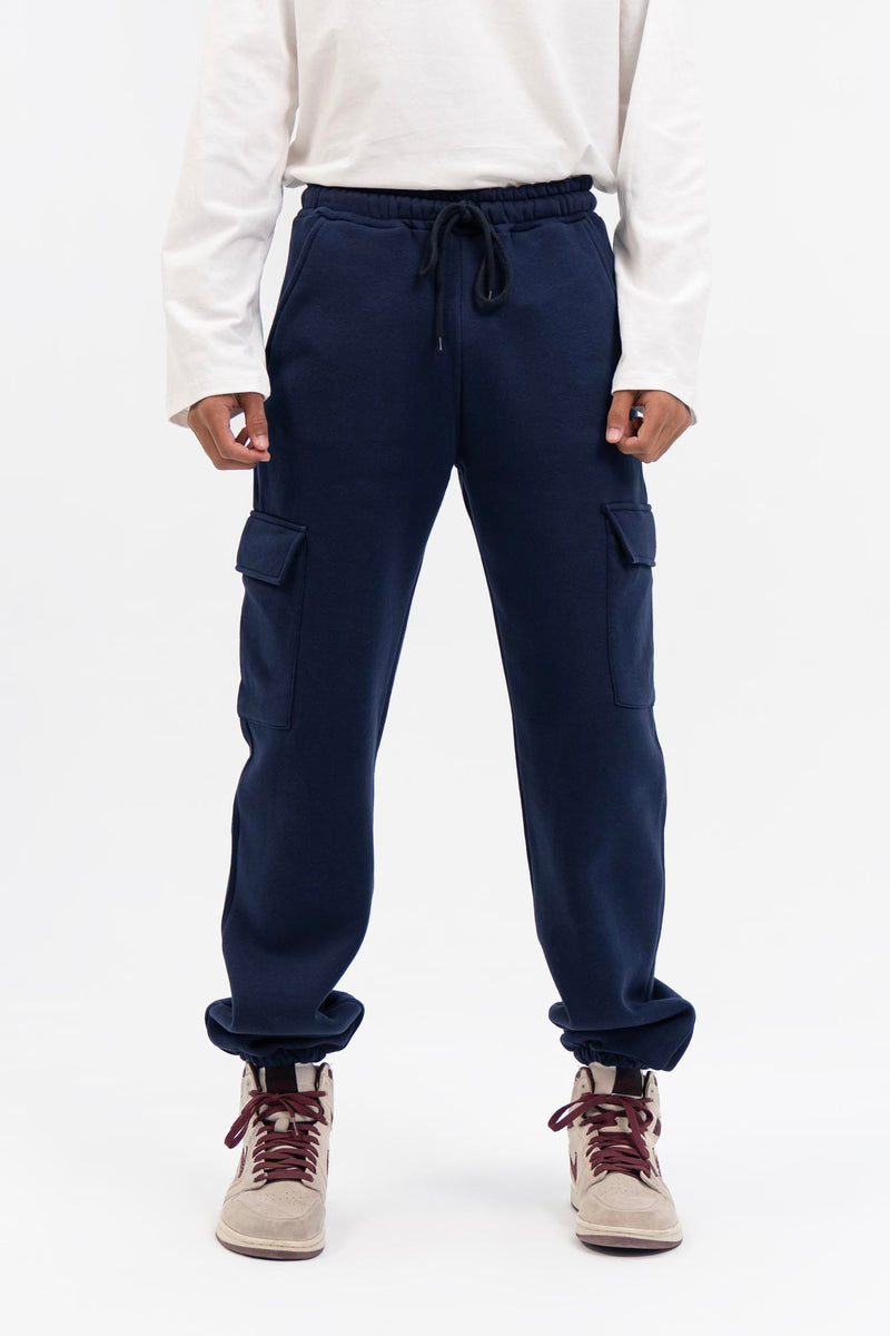 Men's Cargo Jogger Pant in Fleece - Navy Blue