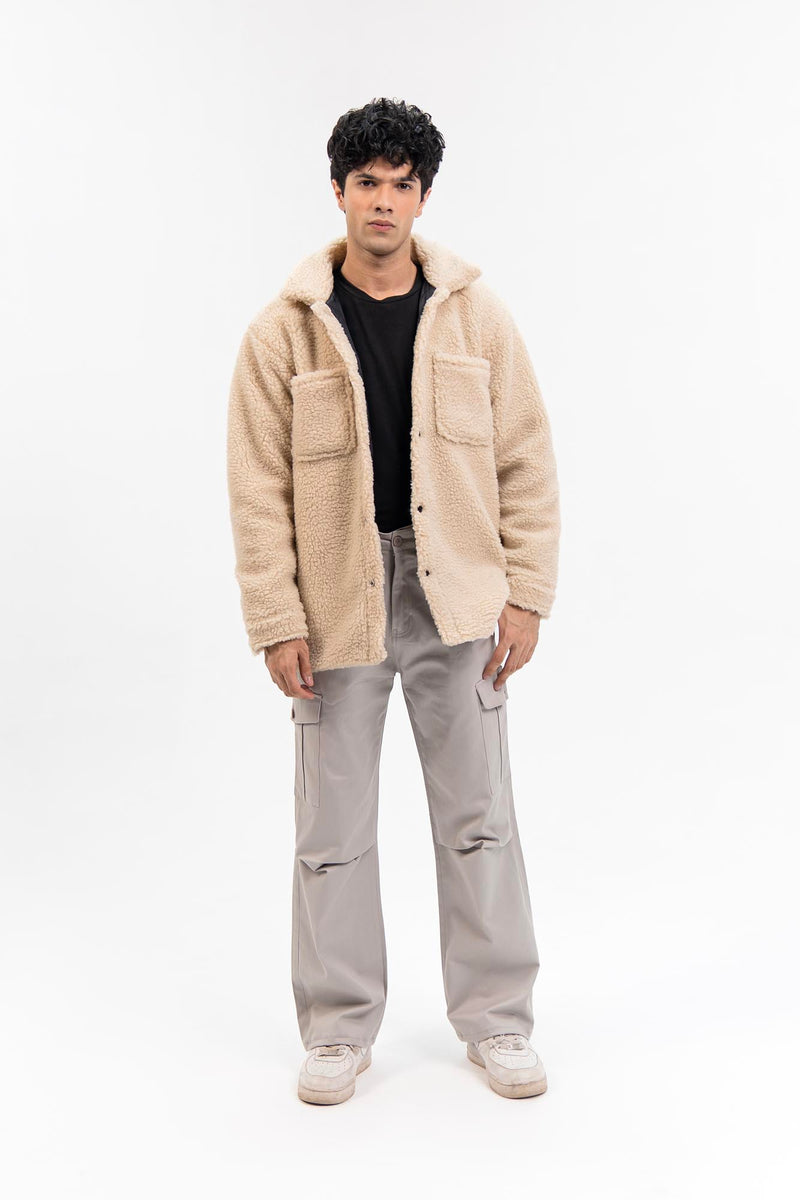 Men's Oversized Sherpa Jacket - Beige