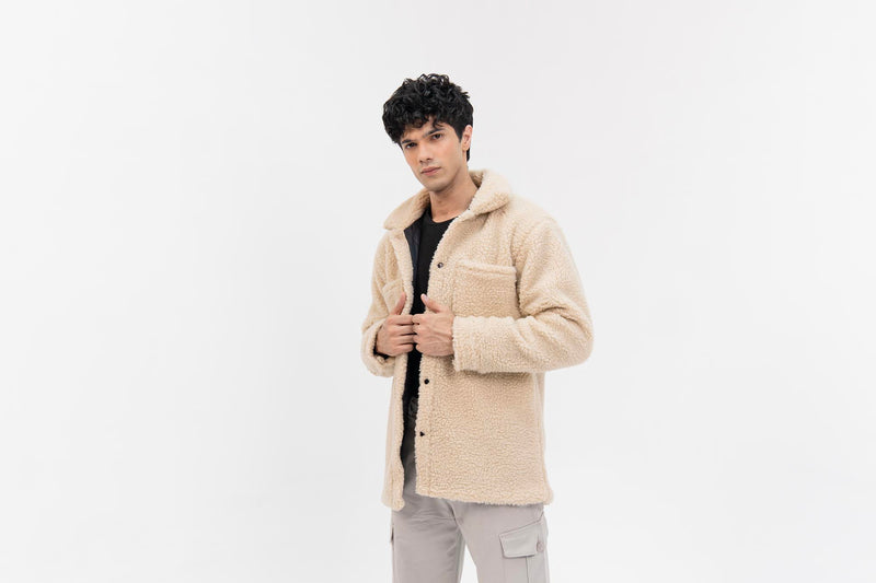 Men's Oversized Sherpa Jacket - Beige