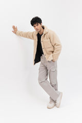 Men's Oversized Sherpa Jacket - Beige