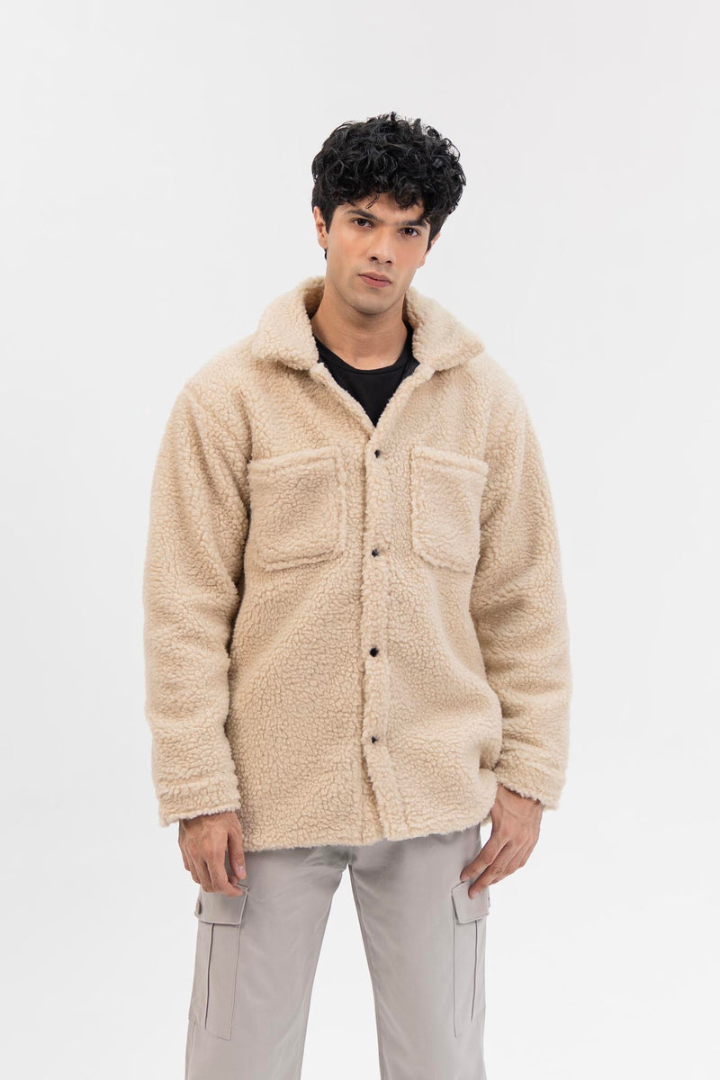 Men's Oversized Sherpa Jacket - Beige