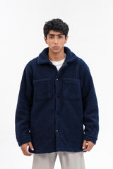 Men's Oversized Sherpa Jacket - Navy Blue