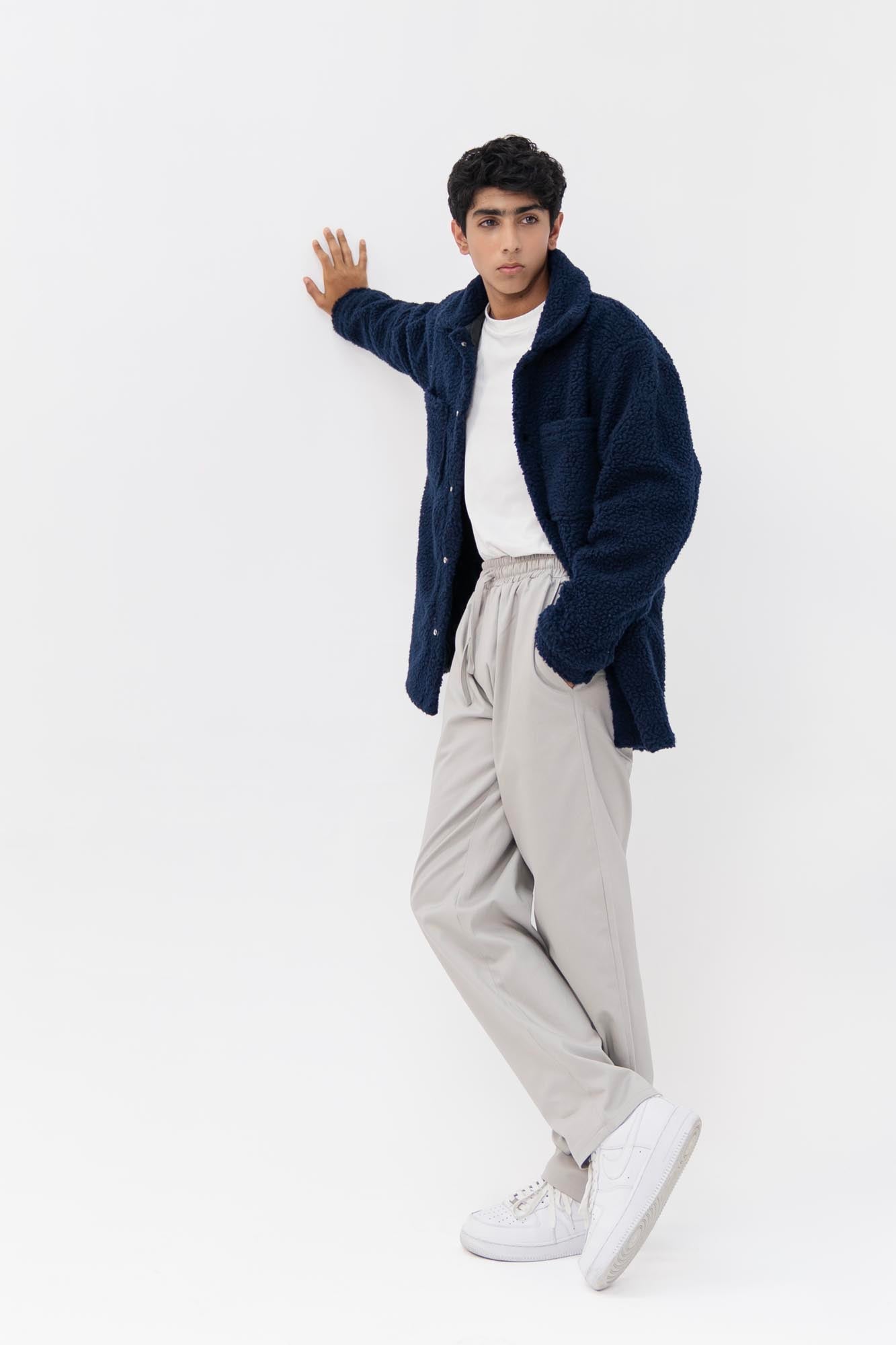 Men's Oversized Sherpa Jacket - Navy Blue