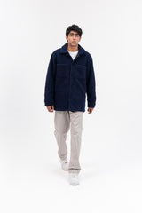 Men's Oversized Sherpa Jacket - Navy Blue