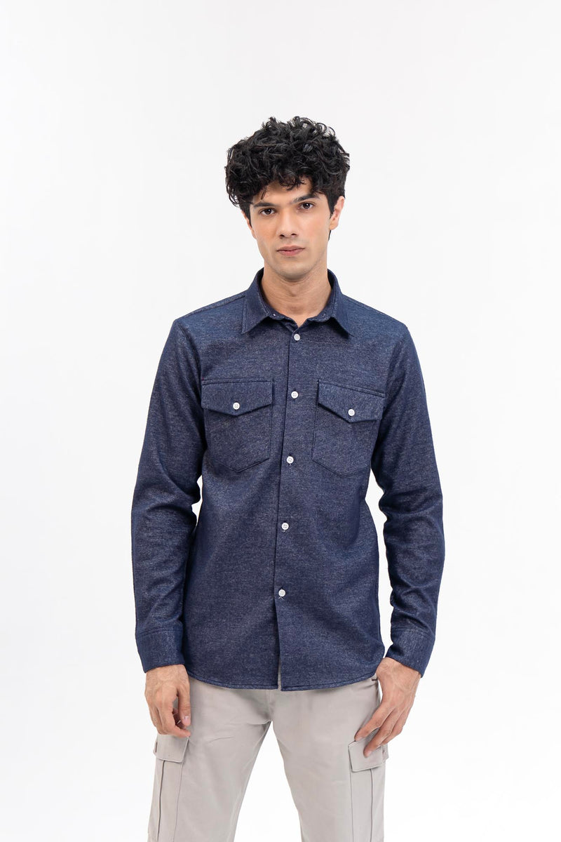 Men's Regular fit Flannel Shirt with Pockets - Blue