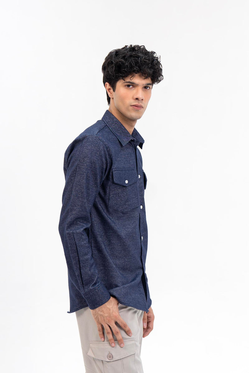 Men's Regular fit Flannel Shirt with Pockets - Blue