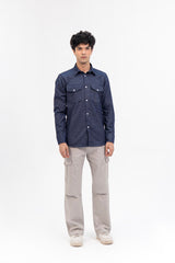 Men's Regular fit Flannel Shirt with Pockets - Blue