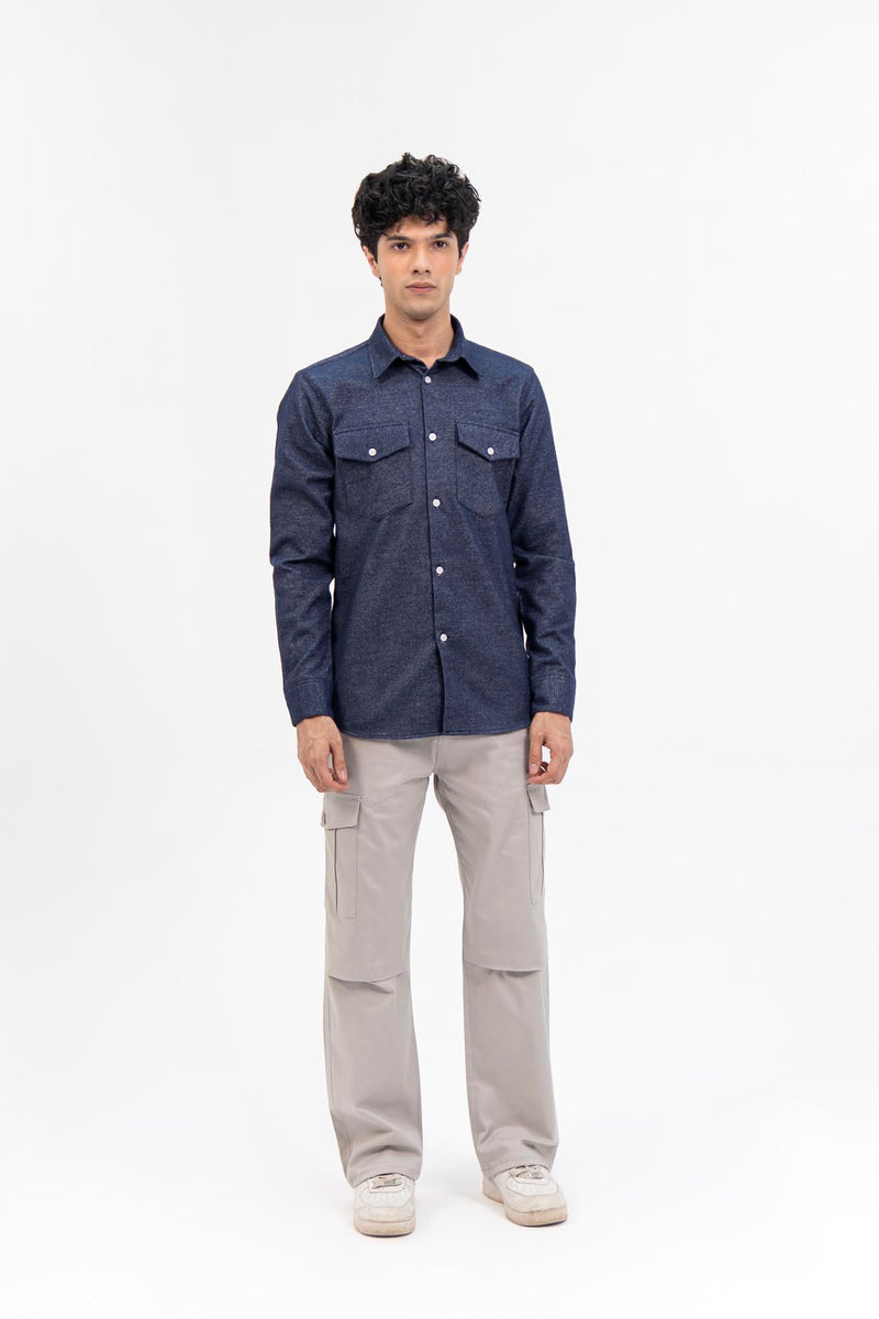 Men's Regular fit Flannel Shirt with Pockets - Blue