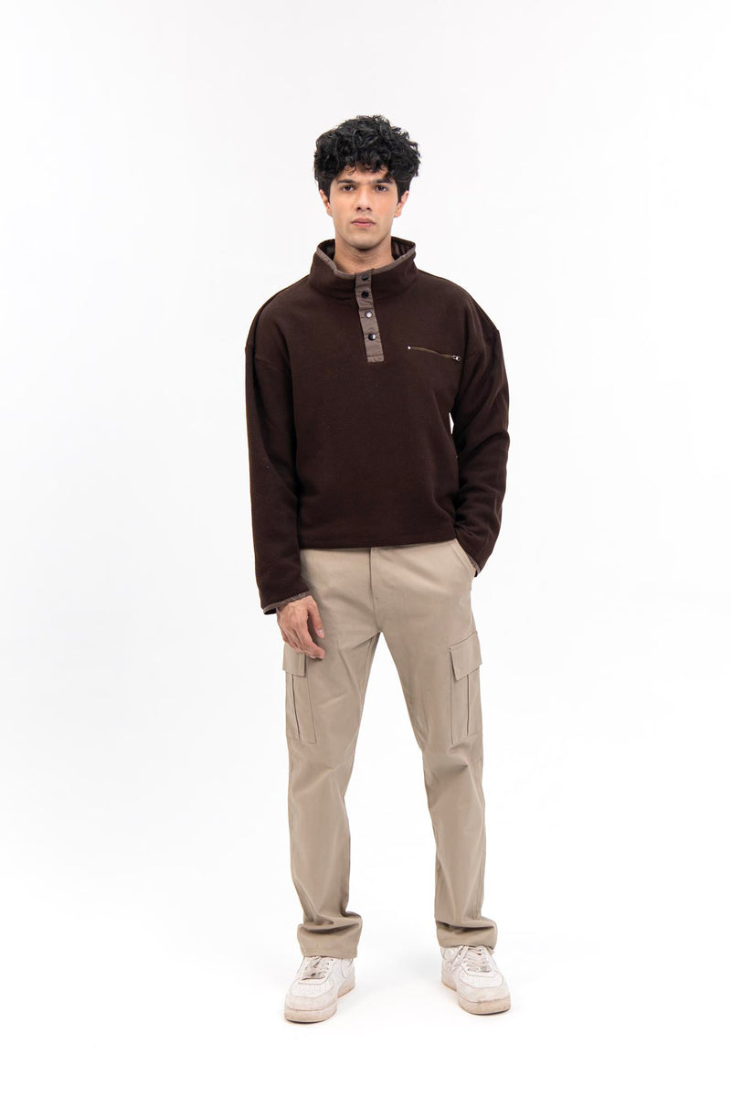 Men's Half Snap Pullover  - Chocolate Brown