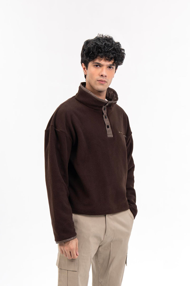 Men's Half Snap Pullover  - Chocolate Brown