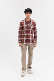 Men's Regular fit Shirt  - Rust White Check