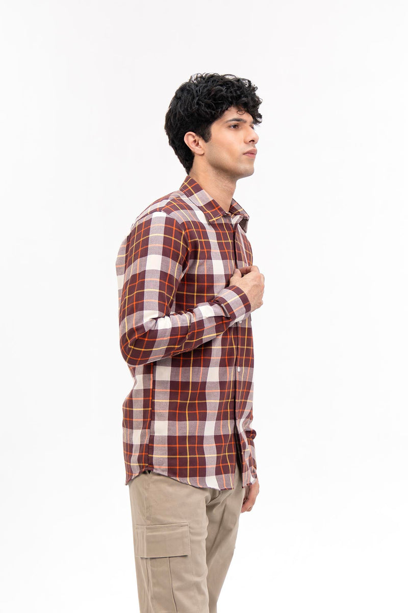 Men's Regular fit Shirt  - Rust White Check