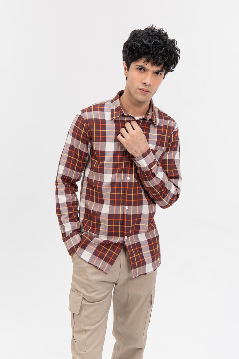 Men's Regular fit Shirt  - Rust White Check