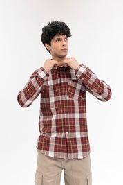 Men's Regular fit Shirt  - Rust White Check