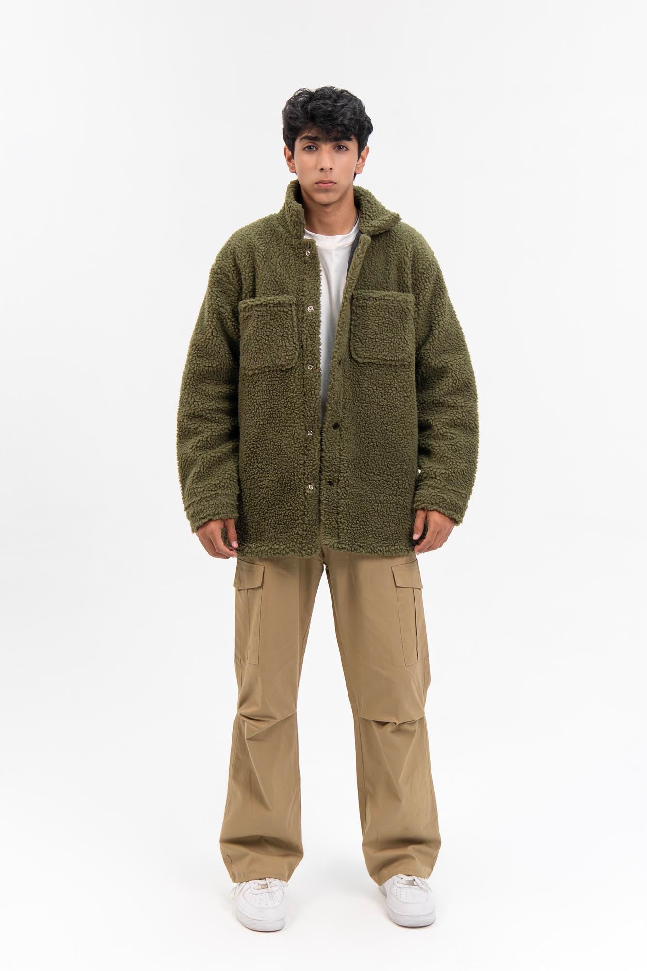 Men's Oversized Sherpa Jacket - Olive