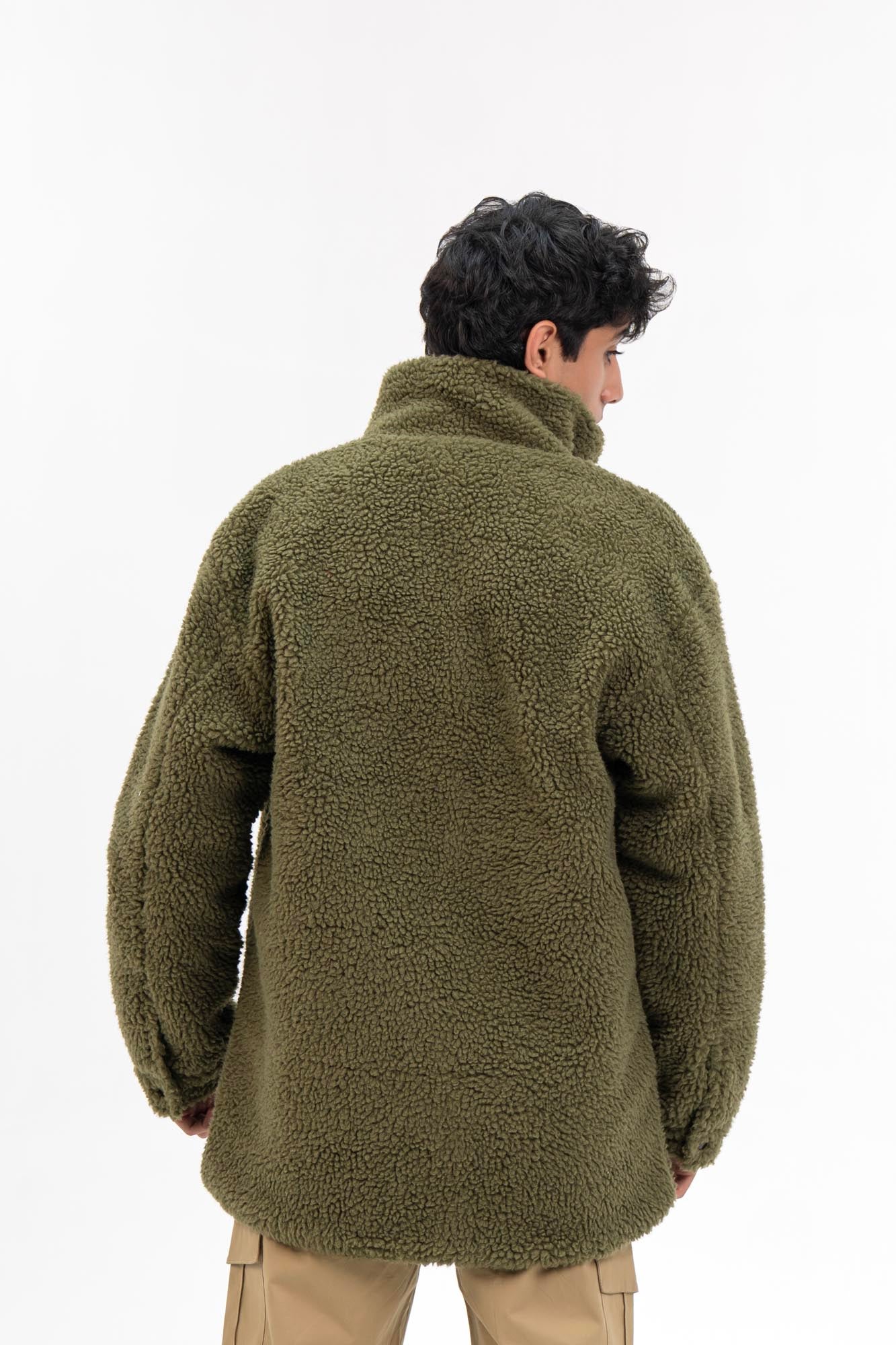 Men's Oversized Sherpa Jacket - Olive