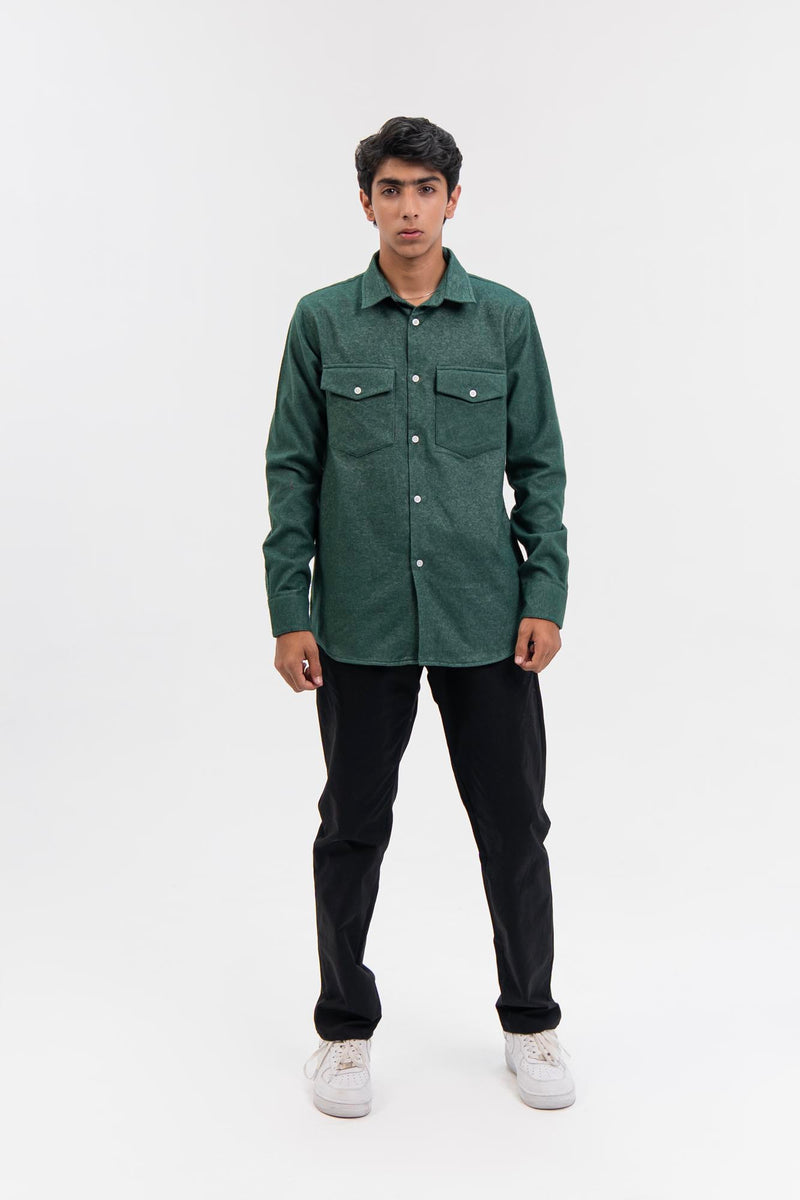 Men's Regular fit Flannel Shirt with Pockets - Green