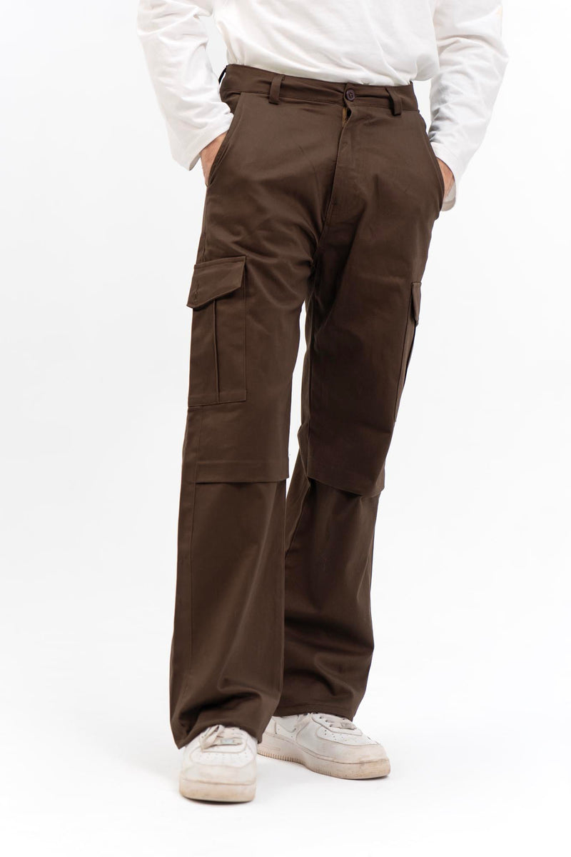 Men's Wide Leg Cargo Pant - Chocolate Brown