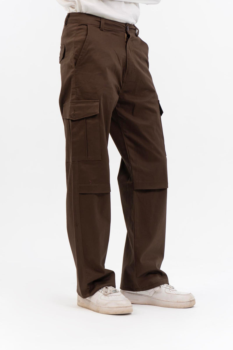 Men's Wide Leg Cargo Pant - Chocolate Brown