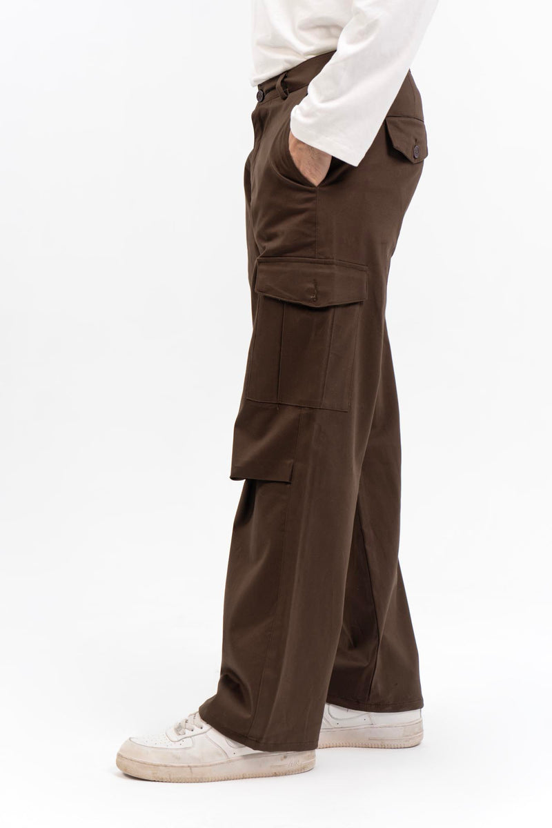 Men's Wide Leg Cargo Pant - Chocolate Brown