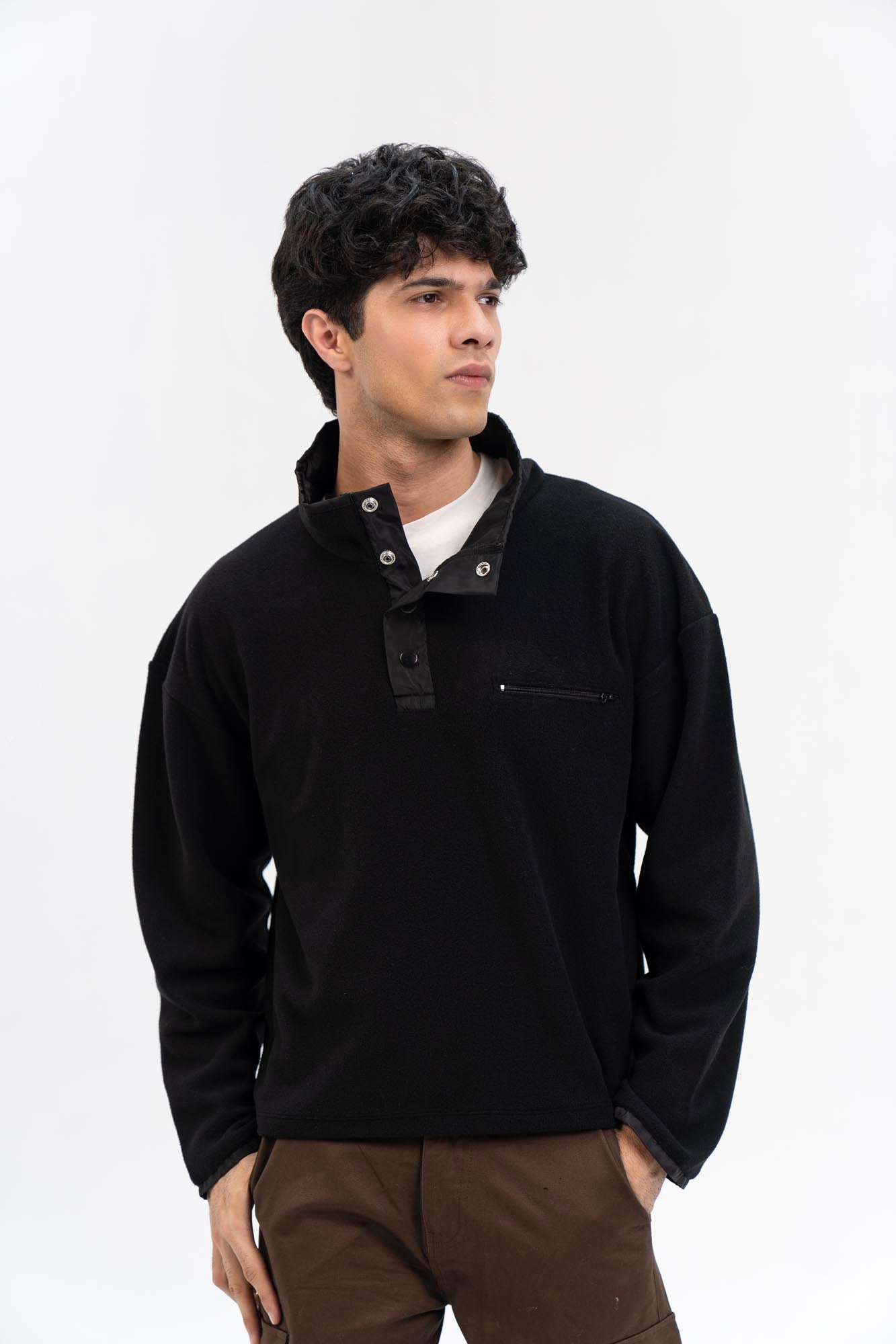 Men's Half Snap Pullover  - Black