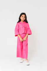 Girls Boxy Pocket Fit Shirt - Fuchsia Pink