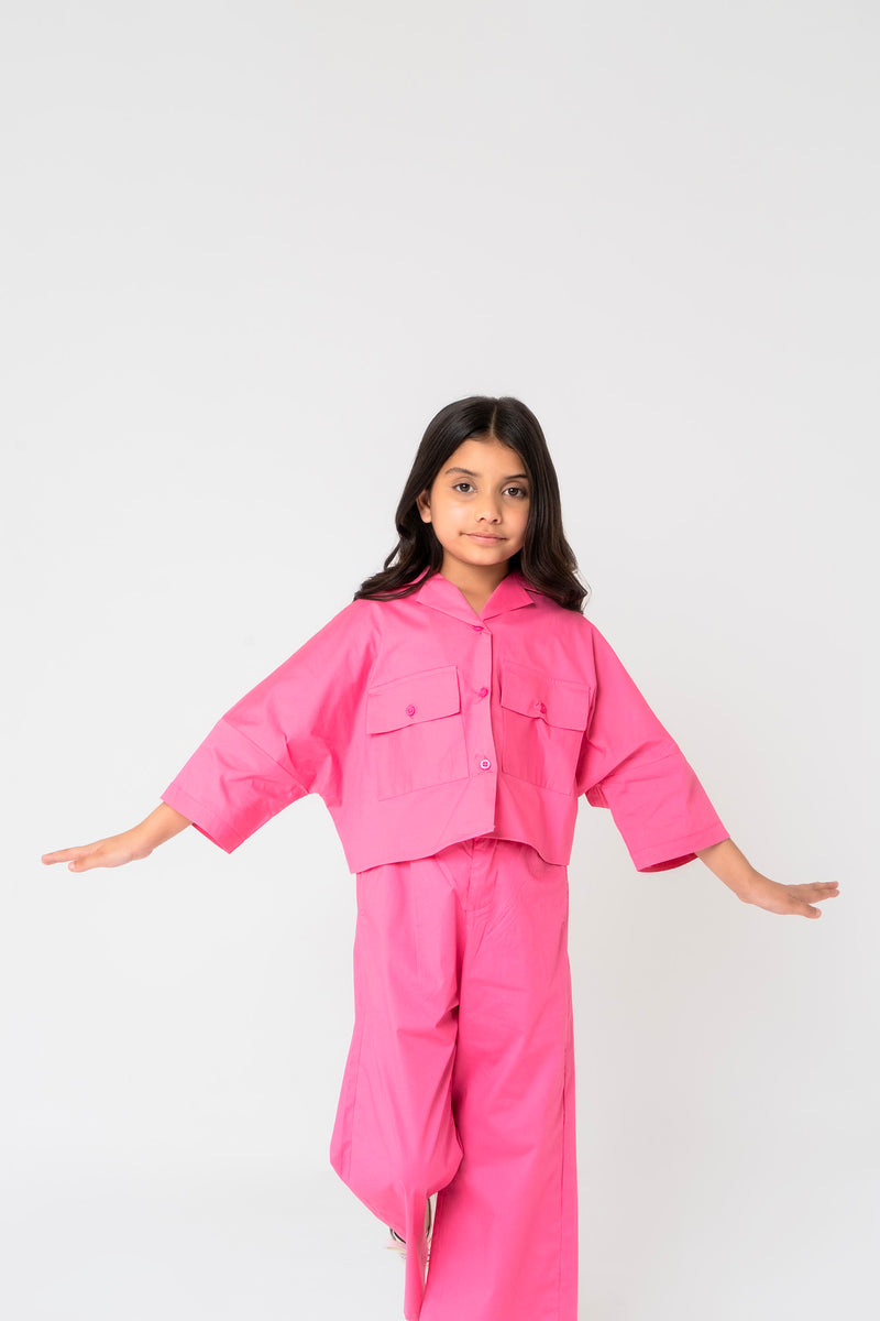 Girls Boxy Pocket Fit Shirt - Fuchsia Pink