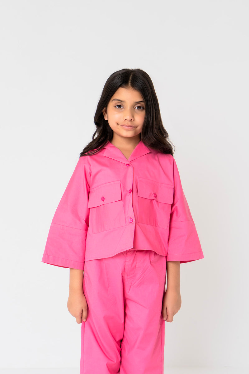 Girls Boxy Pocket Fit Shirt - Fuchsia Pink