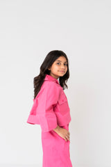 Girls Boxy Pocket Fit Shirt - Fuchsia Pink