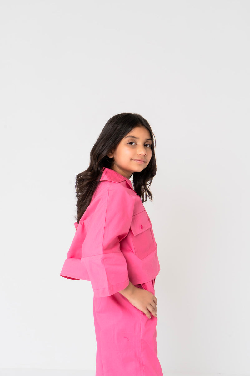 Girls Boxy Pocket Fit Shirt - Fuchsia Pink