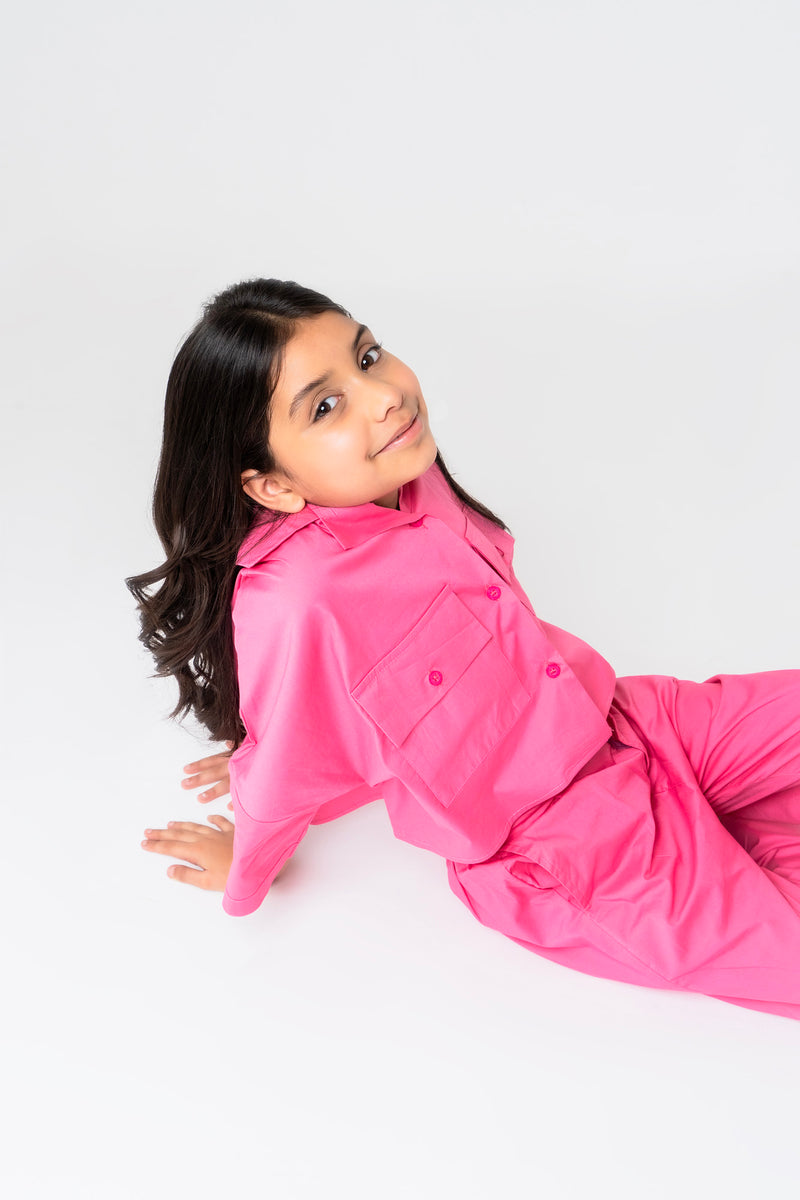 Girls Boxy Pocket Fit Shirt - Fuchsia Pink