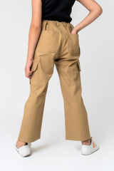 Girls Wide Leg Cargo Pant - Camel Brown