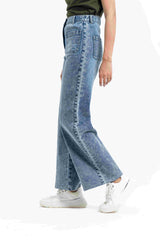 Wide Leg Jean with Patch Pocket - Mid Blue