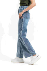 Wide Leg Jean with Patch Pocket - Mid Blue