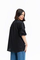 V Neck Button Down - Black