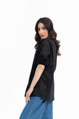 V Neck Button Down - Black