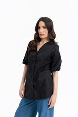 V Neck Button Down - Black