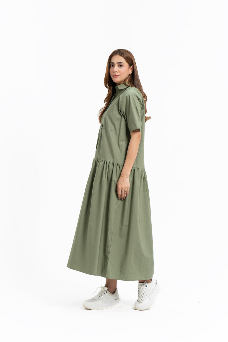 Short Sleeve Front Pocket Dress - Sage Green