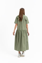 Short Sleeve Front Pocket Dress - Sage Green